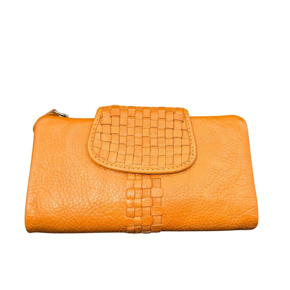 Kuh Vintage Leather Woven Accent Wallet Clutch Brown Genuine Leather
